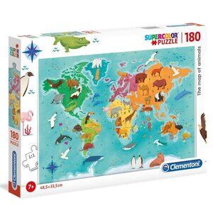 Clementoni Puzzle World Map Animals, 180 pcs  New Sealed